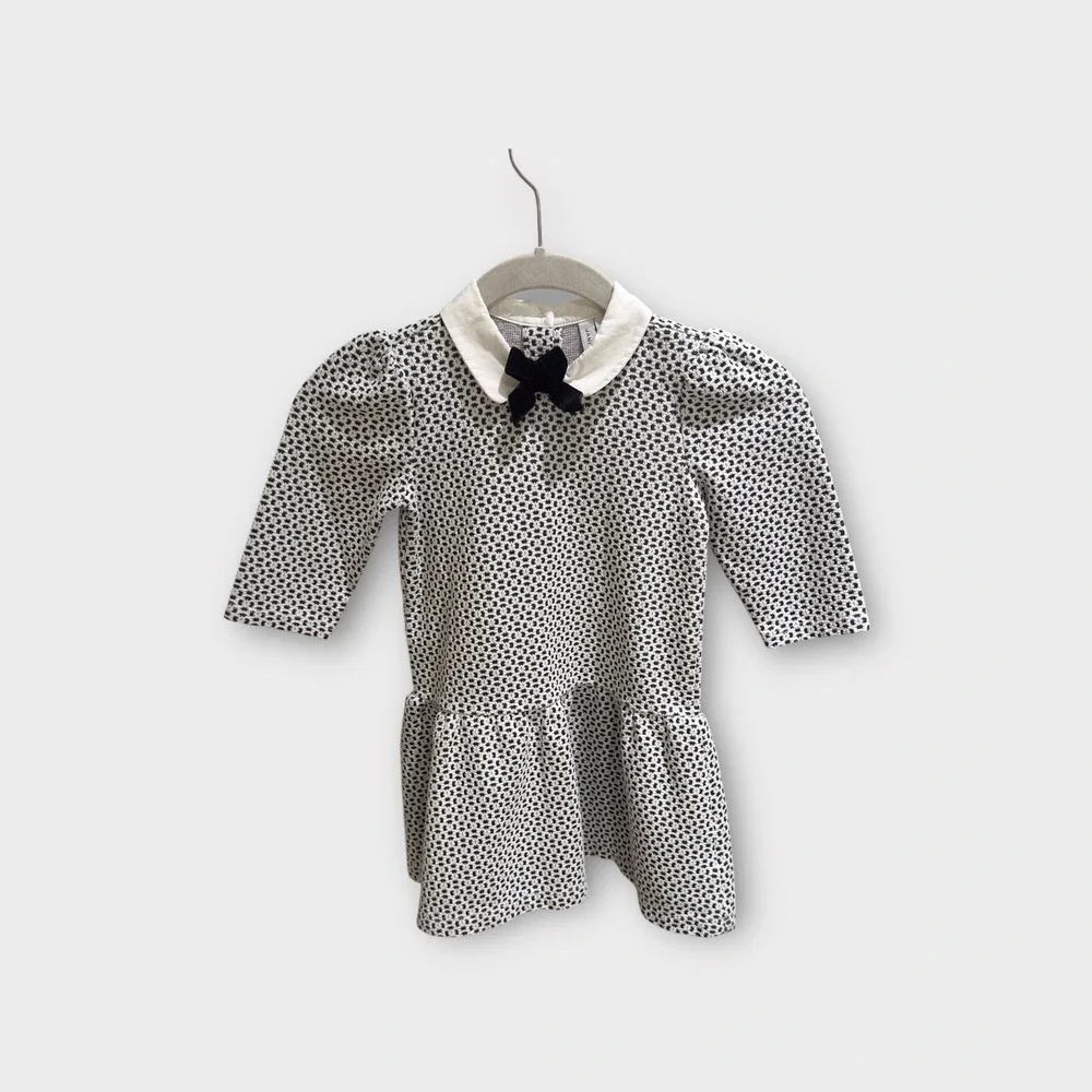 Janie and Jack Girls Dress Size 4 Black White Bow Tie‎ Collar Party